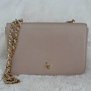 Tory Burch Light Pink Leather Flap Shoulder/Crossbody Bag